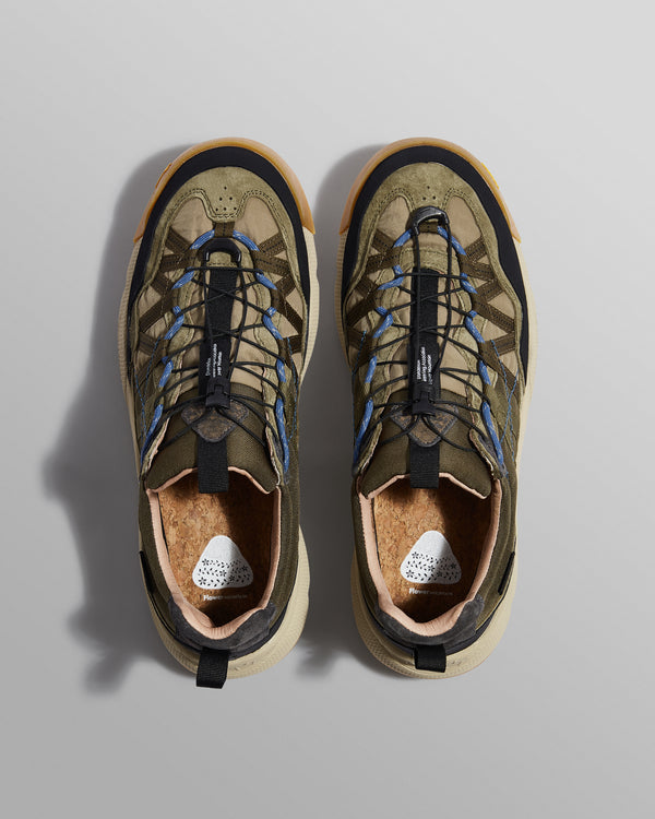 wax london Flower Mountain - Khaki And Black Waterproof Suede And Nylon Trainers