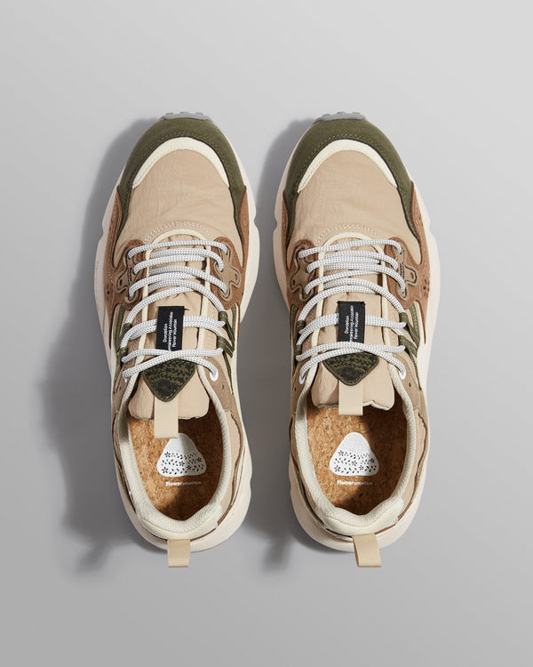 wax london men's Flower Mountain YAMANO 3 - Khaki And Tan Suede And Nylon Trainers