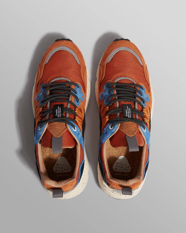 wax london men's Flower Mountain YAMANO 3 - Warm Coral And Deep Blue Suede And Nylon Trainers