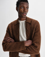 wax london men's Friar - Brown Brush Cable Knit Zip Cardigan