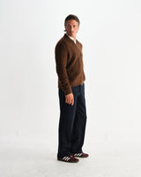 wax london men's Friar - Brown Brush Cable Knit Zip Cardigan