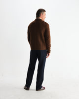 wax london men's Friar - Brown Brush Cable Knit Zip Cardigan