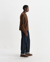 wax london men's Friar - Brown Brush Cable Knit Zip Cardigan