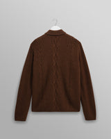 wax london men's Friar - Brown Brush Cable Knit Zip Cardigan