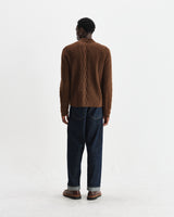 wax london men's Friar - Brown Brush Cable Knit Zip Cardigan