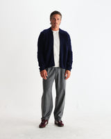wax london men's Friar - Navy Brush Cable Knit Zip Cardigan