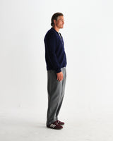 wax london men's Friar - Navy Brush Cable Knit Zip Cardigan