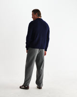 wax london men's Friar - Navy Brush Cable Knit Zip Cardigan