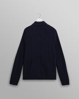 wax london men's Friar - Navy Brush Cable Knit Zip Cardigan