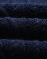 wax london men's Friar - Navy Brush Cable Knit Zip Cardigan