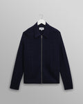 Friar - Navy Brush Cable Knit Zip Cardigan