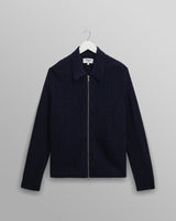 wax london men's Friar - Navy Brush Cable Knit Zip Cardigan