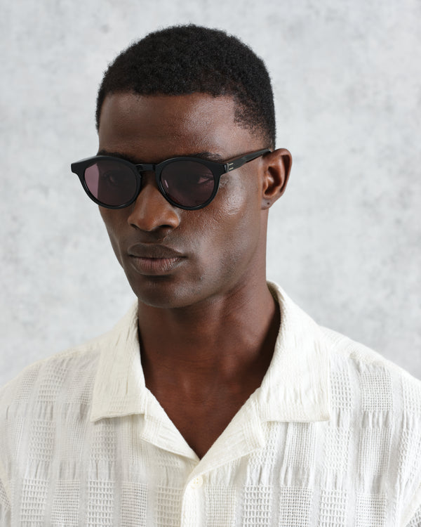 wax london men's Fulham - Black Acetate Round Sunglasses