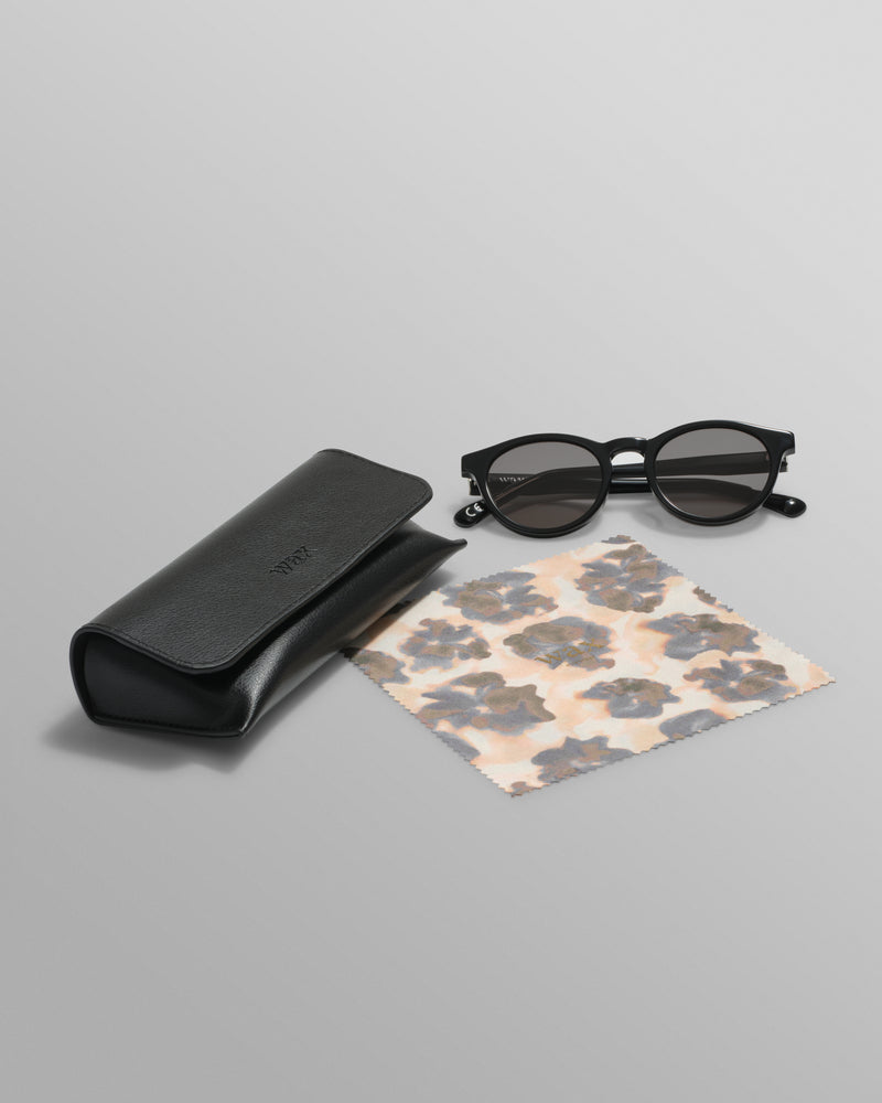 wax london Fulham - Black Acetate Round Sunglasses