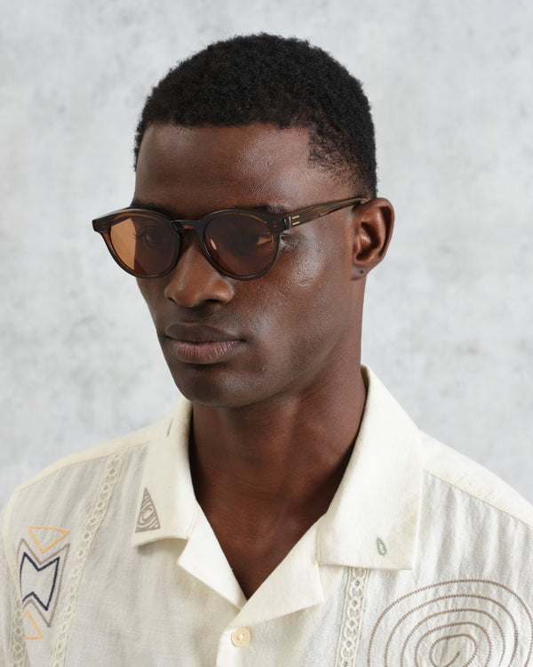 wax london men's Fulham - Treacle Brown Acetate Round Sunglasses