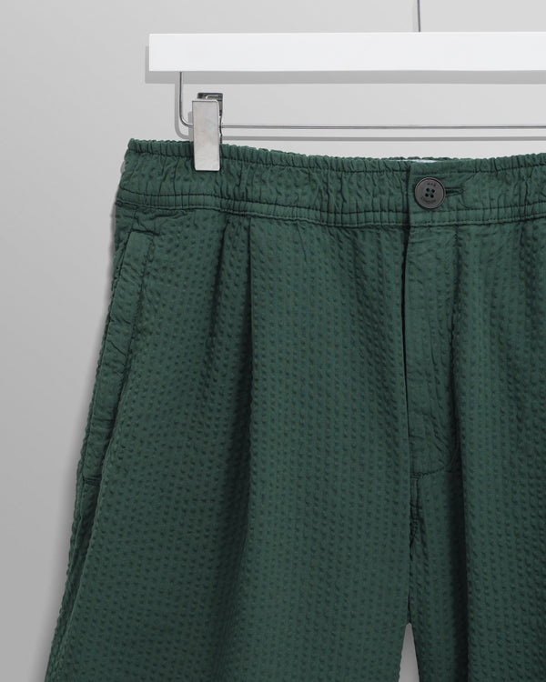 wax london men's Fuller - Forest Green Cotton Seersucker Shorts