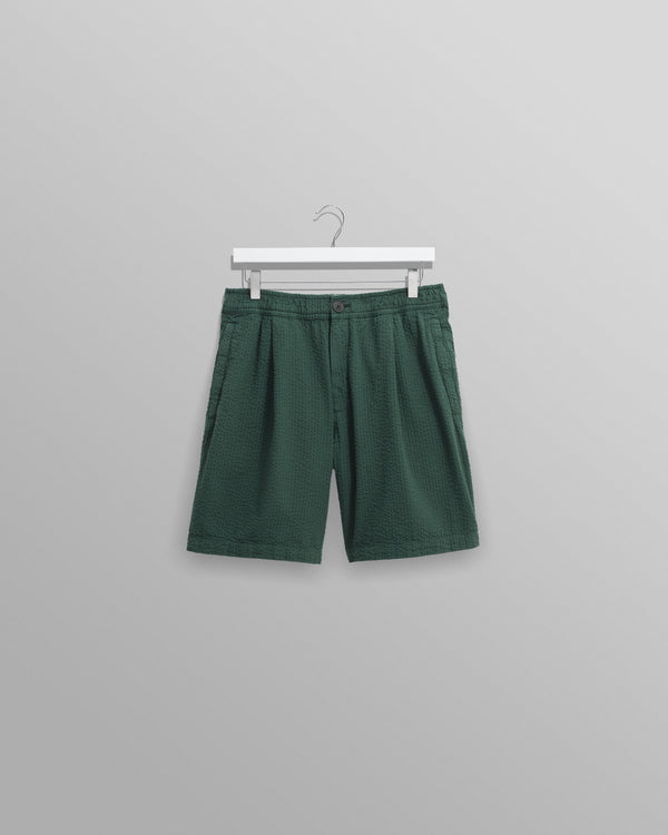 wax london men's Fuller - Forest Green Cotton Seersucker Shorts