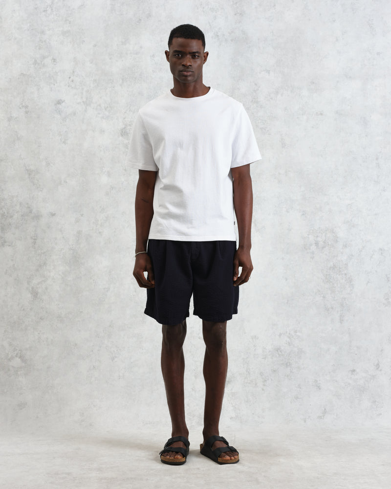 wax london Fuller - Navy Cotton Seersucker Shorts