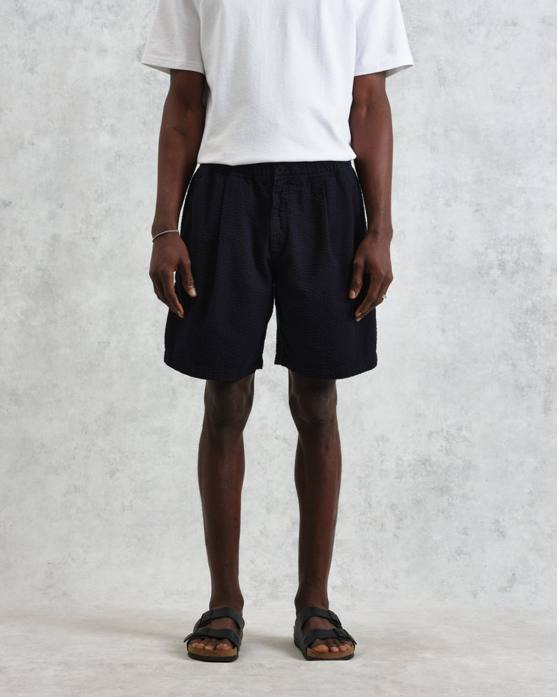 wax london Fuller - Navy Cotton Seersucker Shorts
