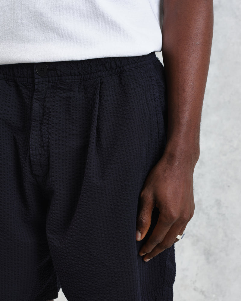 wax london Fuller - Navy Cotton Seersucker Shorts