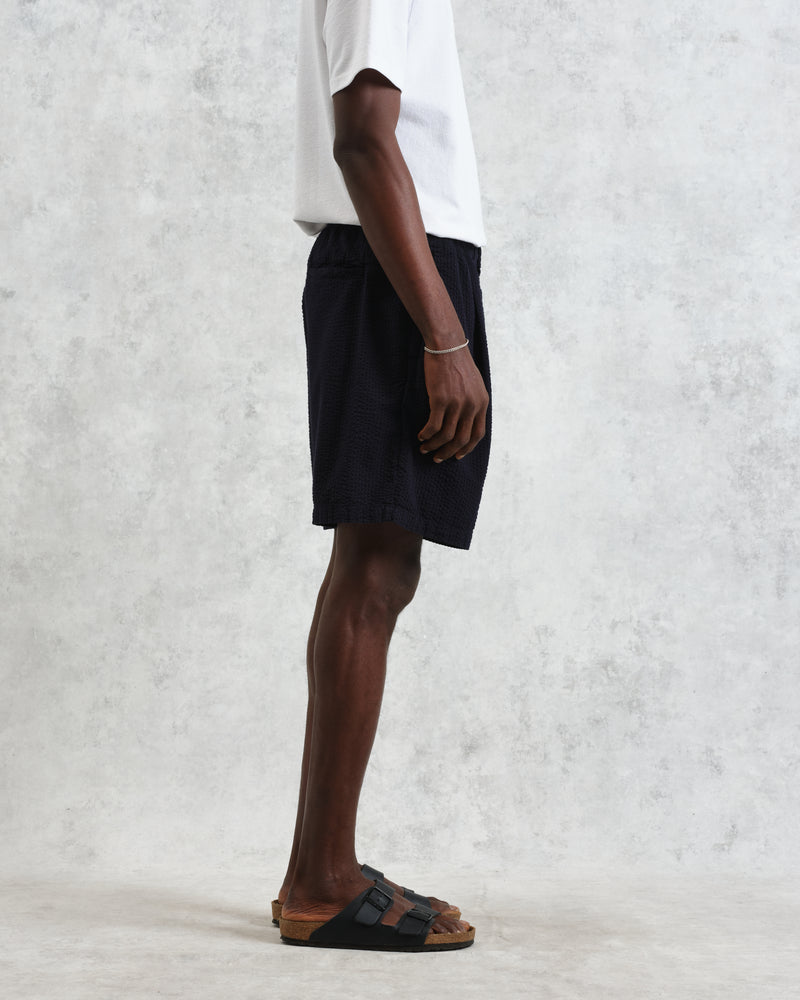 wax london Fuller - Navy Cotton Seersucker Shorts