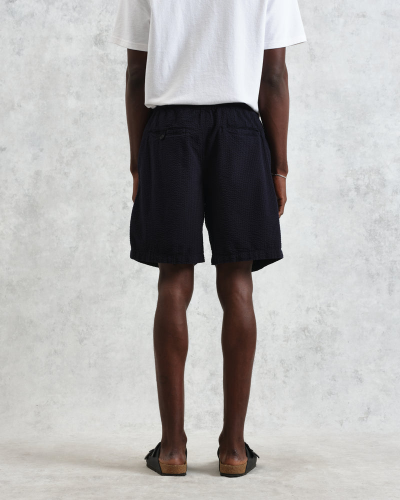 wax london Fuller - Navy Cotton Seersucker Shorts