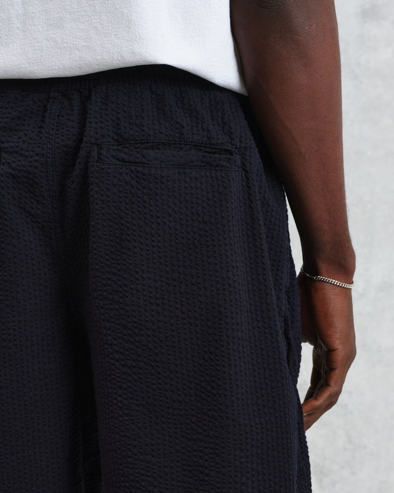 wax london Fuller - Navy Cotton Seersucker Shorts