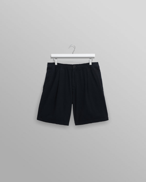 wax london Fuller - Navy Cotton Seersucker Shorts