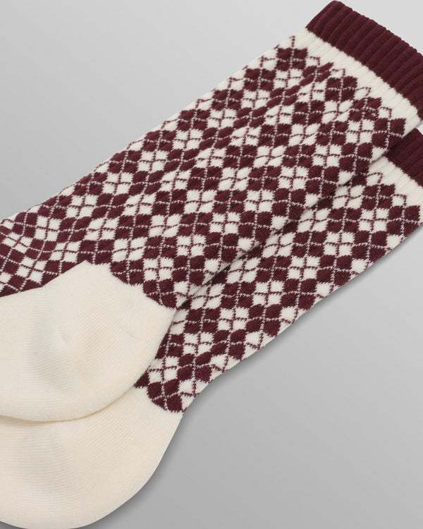 wax london men's Galway - Burgundy And Ecru Argyle Socks