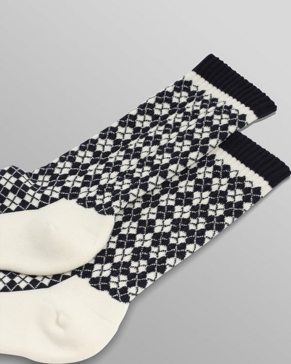 wax london men's Galway - Navy And Ecru Argyle Socks