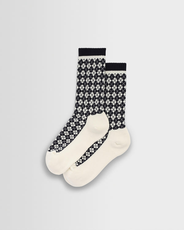 wax london men's Galway - Navy And Ecru Argyle Socks