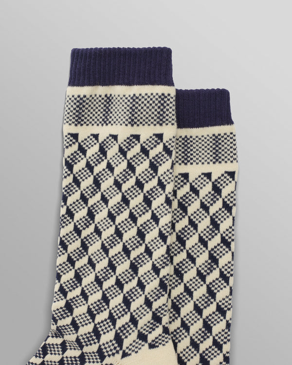 wax london Galway - Navy Jacquard Chunky Sock