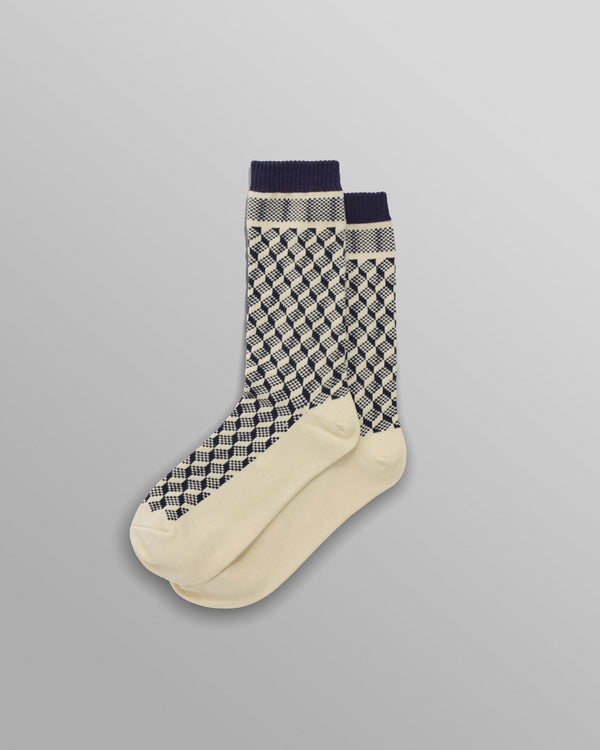 wax london Galway - Navy Jacquard Chunky Sock