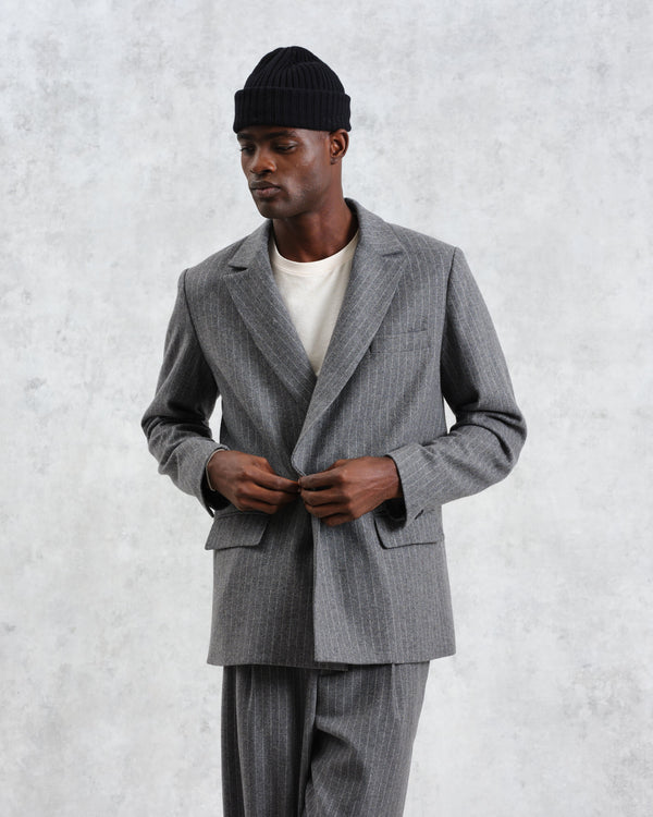 wax london Gekko - Charcoal Grey Pinstripe Wool Blazer