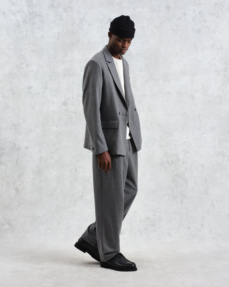 wax london Gekko - Charcoal Grey Pinstripe Wool Blazer