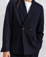 wax london Gekko - Navy Pinstripe Wool Blazer