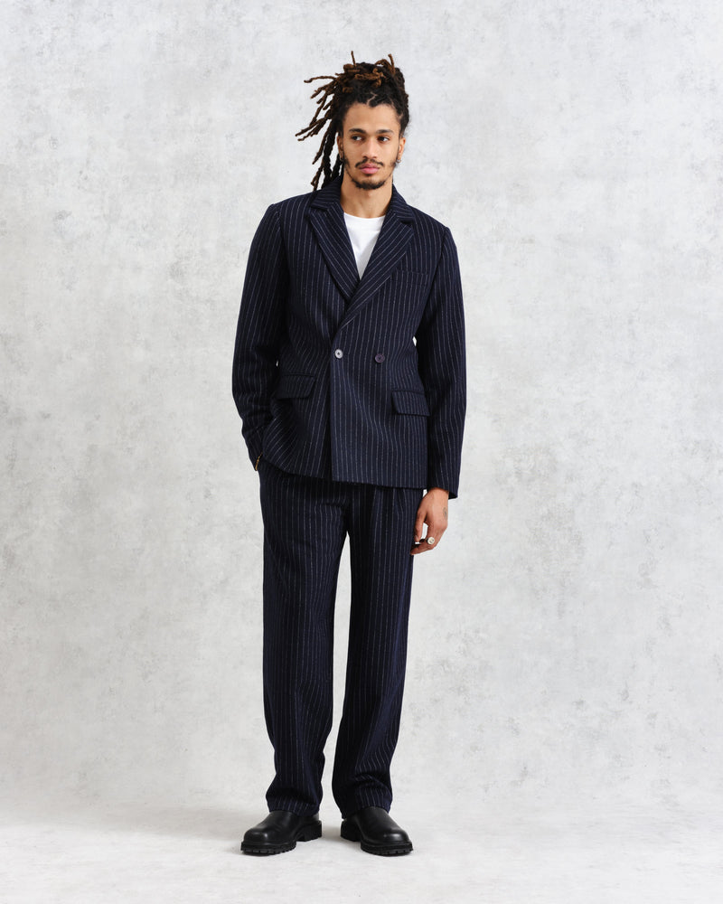 wax london Gekko - Navy Pinstripe Wool Blazer