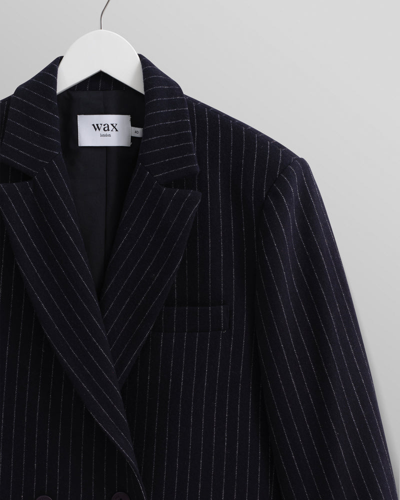 wax london Gekko - Navy Pinstripe Wool Blazer