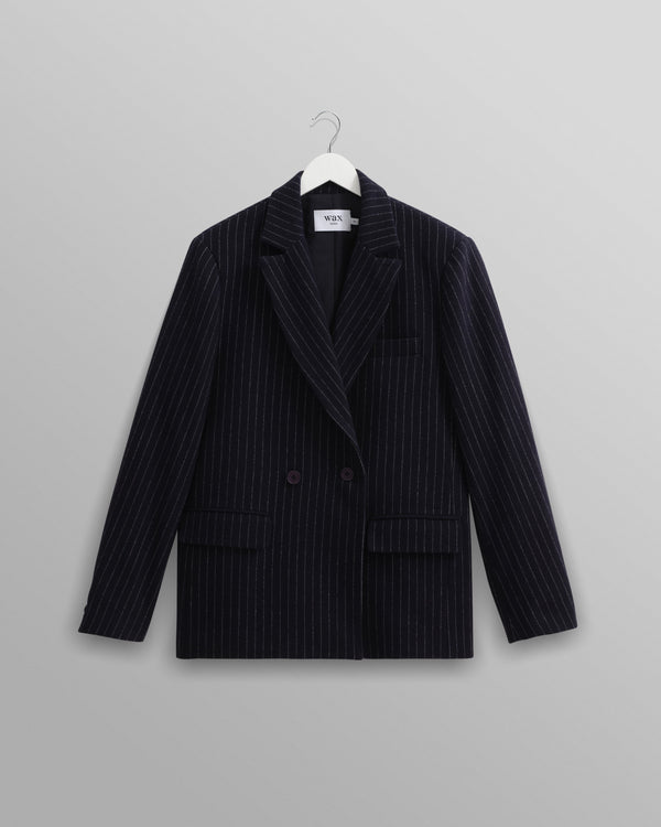 wax london Gekko - Navy Pinstripe Wool Blazer