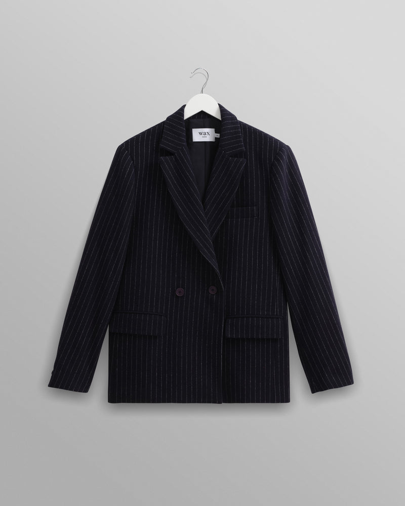 wax london Gekko - Navy Pinstripe Wool Blazer