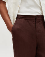 Glencoe - Brown Washed Linen Loose Fit Trousers