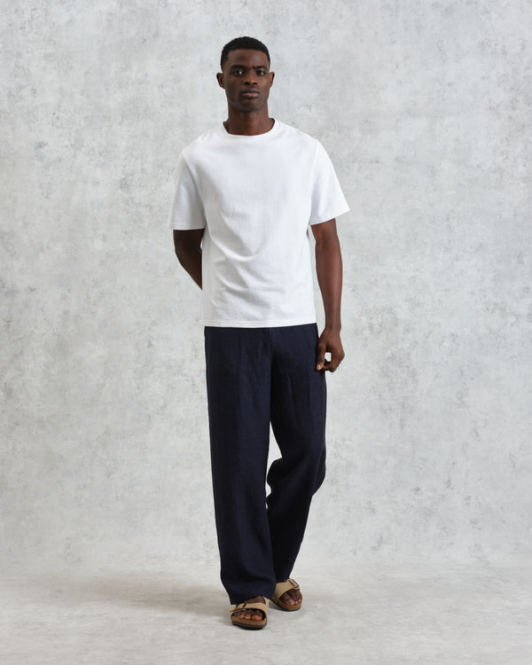 wax london men's Glencoe - Navy Two-Tone Linen Trousers