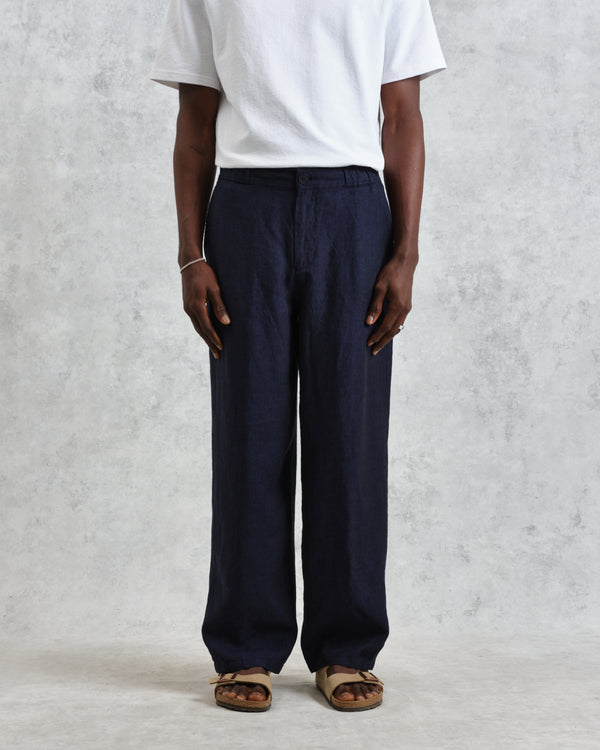 wax london men's Glencoe - Navy Two-Tone Linen Trousers