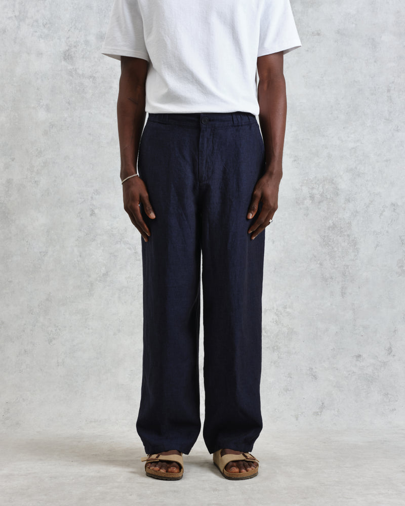 wax london Glencoe - Navy Two-Tone Linen Trousers