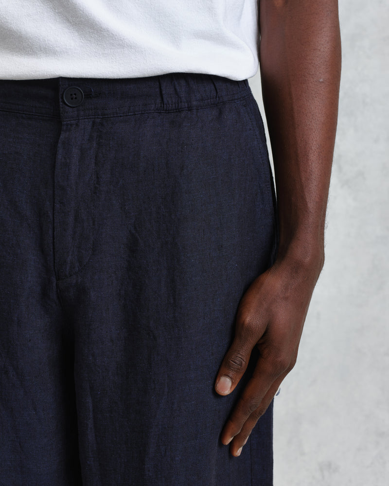 wax london Glencoe - Navy Two-Tone Linen Trousers
