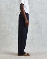wax london Glencoe - Navy Two-Tone Linen Trousers