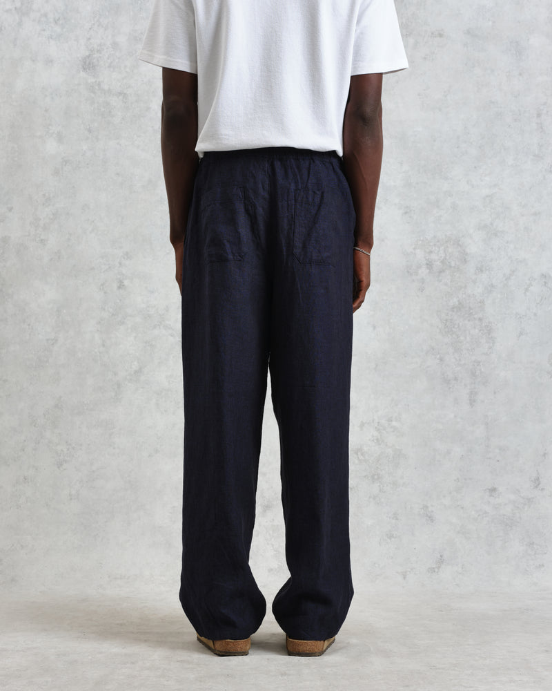 wax london Glencoe - Navy Two-Tone Linen Trousers