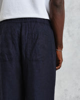wax london Glencoe - Navy Two-Tone Linen Trousers