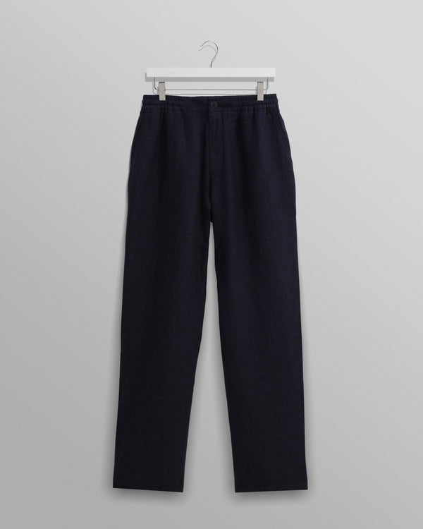 wax london men's Glencoe - Navy Two-Tone Linen Trousers