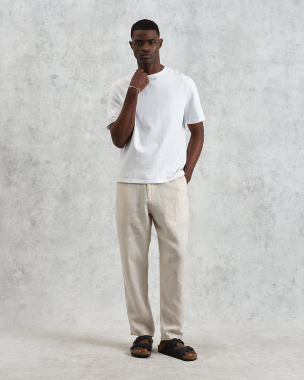 wax london men's Glencoe - Washed Beige Linen Trousers